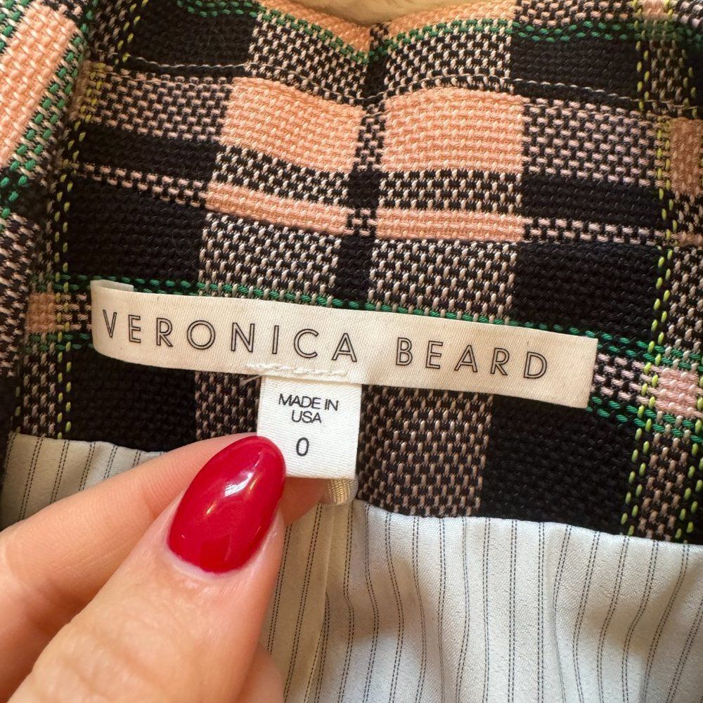 Veronica Beard Pink and Green Plaid Cutaway Dickey Blazer Jacket - Picture 4 of 11